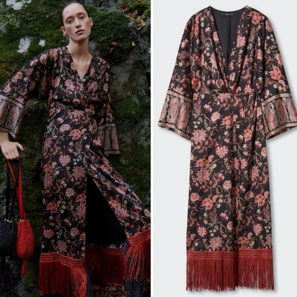 Mango Dresses & Skirts - NWT Mango Paisley Print Fringed Hem Wrap Dress